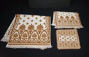 3 Pcs Set Vtg Cannon Monticello Brown White Sculpted Towels Bath Hand Wash - Picture 1 of 7