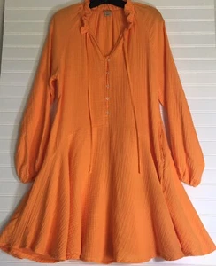 Magaschoni Women's Organic Cotton Orange Sherbet Fit Flare Dress Long Sleeve XS - Picture 1 of 7