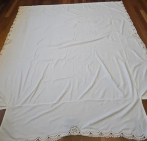 Vintage ECRU CROCHET French Cottage Core  Full Bed Skirt Cotton  14" drop - Picture 1 of 15