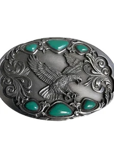 Hebilla de cinturón Arroyo Grande 1992 estilo suroeste águila piedras de color turquesa - Imagen 1 de 11