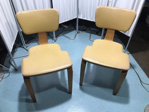 2 stackable armless chairs Mid Century Modern Thonet wood  beige yellowish Cover