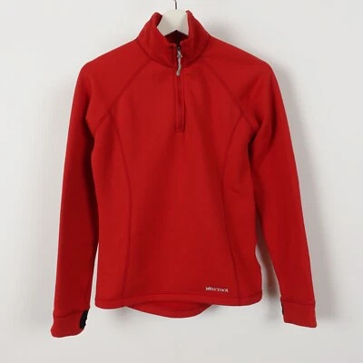 Camisa pulôver feminina Marmot Polartec lã 1/4 zíper tamanho pequeno base furos para polegar - Imagem 1 de 4