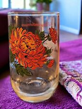 Drnking Glass 1950s Brockway Flower of The Month Chrysanthemum November Orange