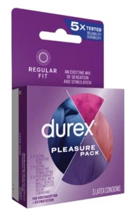 TWO (2) Durex Pleasure Packs-Assorted Lubricated Premium Condoms-3ct. Exp: 10/25 - Picture 1 of 5