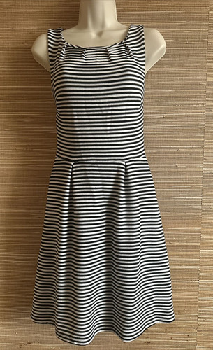 VETEMENTS Abito donna Mary McFadden medio nero bianco a righe aderente svasato vintage