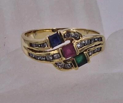 Ring  mit Smaragd, Saphir , Rubin und Brillant Diamond 750 18kt Gold Gr.51 - Bild 1 von 4