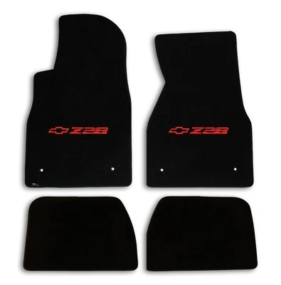 1993-2002 Chevrolet Camaro 4pc Black Carpet Floor Mats w Red Z28 Logo on Fronts - Image 1 of 4