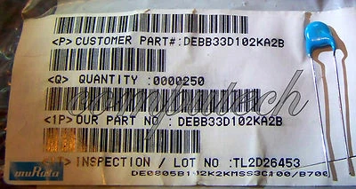 5 pezzi 1nF 2000V Condensatore in Ceramica alta tensione Murata 1000pF 2kV - Immagine 1 di 2