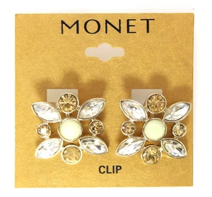 Pendientes con clip de flores de diamantes de imitación tono dorado Monet - Imagen 1 de 3