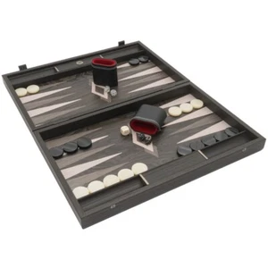 The Manopoulos Ebony and Grey Oak Luxury Backgammon Set with Vinyl Deluxe Cups - Picture 1 of 7