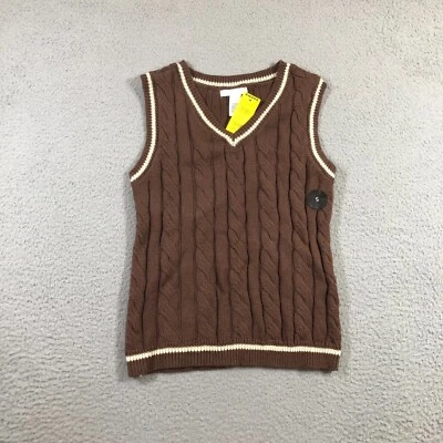 chaleco tejido cable inclinable completo mujer S marrón preppy Foto 1 de 4