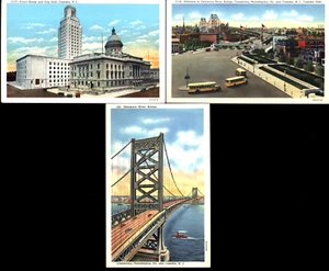 PHILADELPHIA / CAMDEN CITY HALL DELAWARE RIVER BRIDGE LOT OF 3 VINTAGE POSTCARDS - Bild 1 von 1