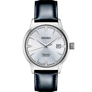 Seiko PRESAGE Cocktail Auto ST Steel Blue Dial Leather Band Men Watch SRPB43