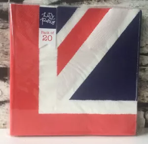 Paquete de 20 servilletas de papel UNION JACK ~ 3 CAPAS ~ SERVILLETAS FIESTA JUBILEO REINA ~ NUEVAS - Imagen 1 de 3