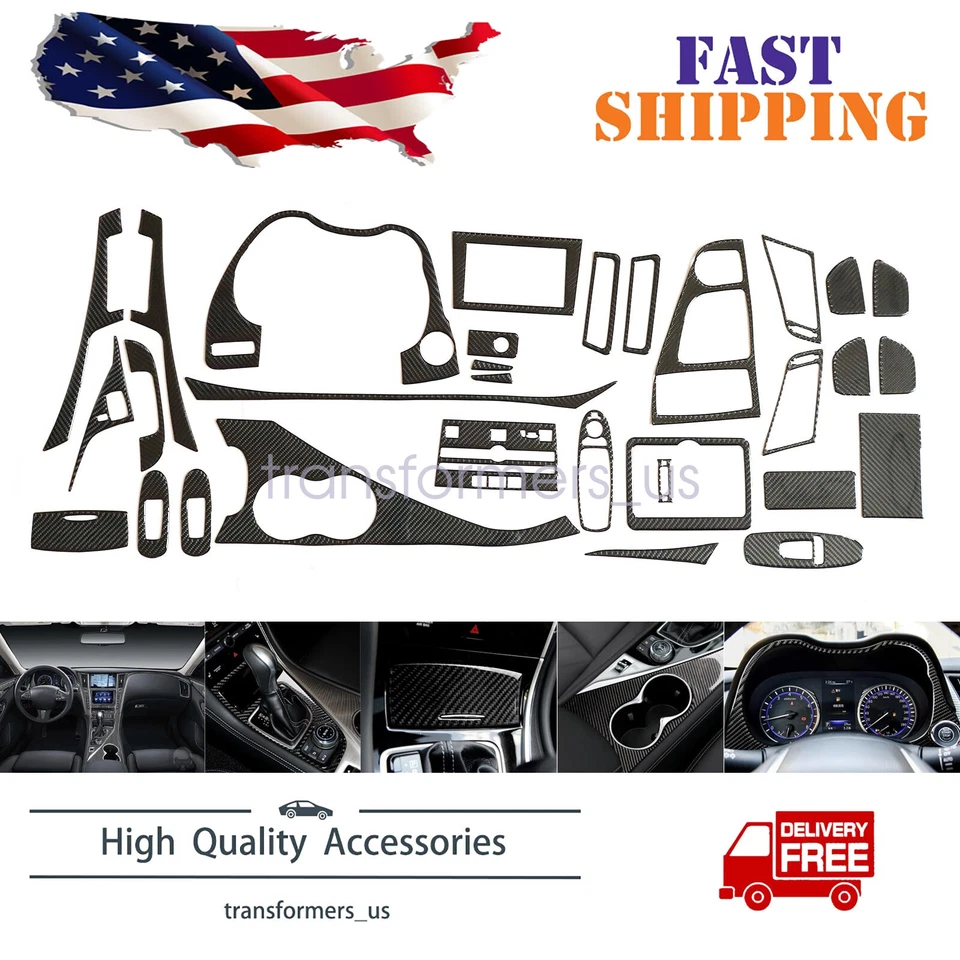 Kits de fibra de carbono real cubierta interior completa para Infiniti Q50 Q60 14-20 32 piezas Foto 1 de 4