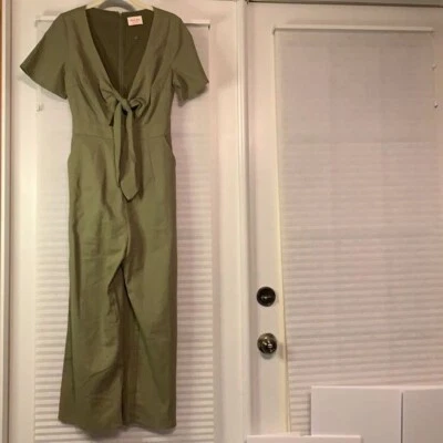 Showpo Jumpsuit Pantsuit Army Green Linen Blend Size 4 - Image 1 of 4