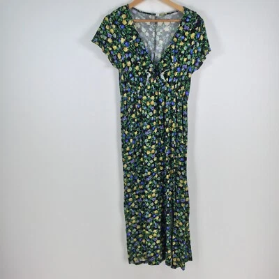 Asos womens dress size 10 midi fit flare black floral short sleeve Vneck 104579 - image 1 of 4