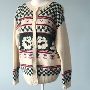 Vintage Woolrich Gr. Medium Wolle Knopf Strickjacke Pullover Schafe Cottagecore Elfenbein - Bild 1 von 19