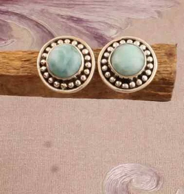 Hermosos gemelos para hombre de diseño de plata de ley 925 con piedras preciosas naturales de Larimar Foto 1 de 4