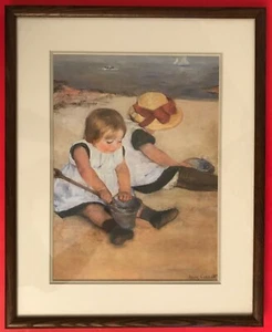 Mary Cassatt Vintage Art Wooden Framed Print "Children Playing on the Beach" - Picture 1 of 4