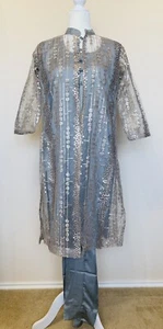 Grau bestickt Jacke Kameez Hose Set ausgefallen formell Party L Desi Indianer - Bild 1 von 11