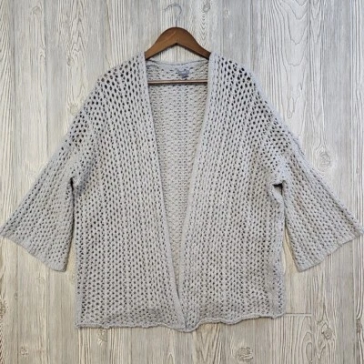 Cardigã feminino Aerie cinza médio suéter de crochê aconchegante boho suéter oversized - Imagem 1 de 4