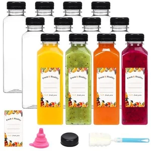 12pcs 16oz Plastic Juice Bottles With Caps Clear Empty Reusable Water Bottles Di - Picture 1 of 6