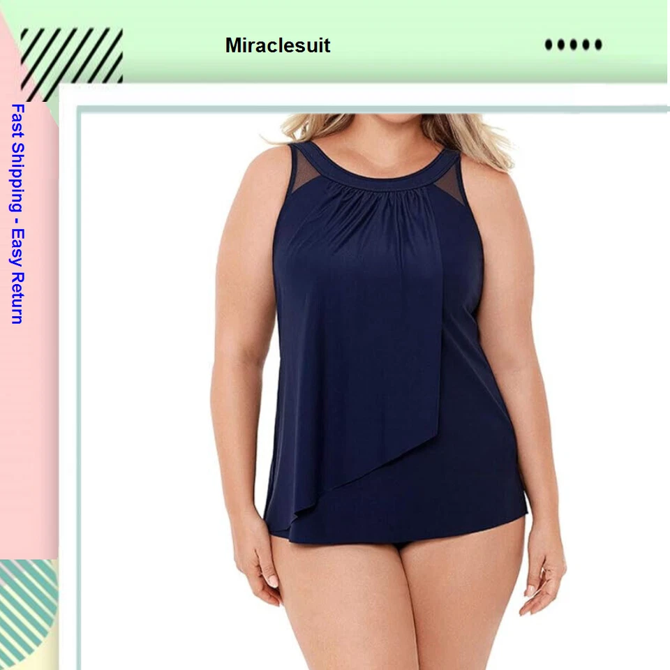 Miraclesuit Women's Ursula Underwire Tankini Swim Top Midnight Plus Size 18W 18