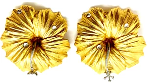 Large Margarita Barrera Hibiscus Clip on Earrings in Gold ~ Statement Earrings ! - Picture 1 of 6