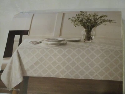 New LENOX Laurel Leaf TABLECLOTH Oblong 70" x 86" Gold Ivory Lattice - Image 1 of 4