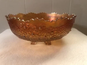 Vtg FENTON Marigold Orange Carnival Glass 8.75" Footed Bowl Flower Tree Pattern - Picture 1 of 6