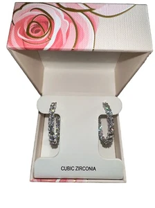 Rachel Ashwell Silver Pave CZ Diamond Tennis Style Hoop Classic Dangle Earrings - Picture 1 of 14