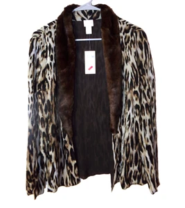 NWT CHICO'S SZ.0(SMALL) FAUX FUR COLLAR PLEATED LIGHT WEIGHT BROWN JACKET - Picture 1 of 9