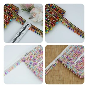 2 Yrds Beaded Fringe Drop Shape Pastel Vintage Style Trim Ribbon Sewon Edging - Picture 1 of 12