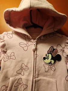  New Disney Junior Girls 5t Pink with Bows Zip up Hoodie Fuzzy Minnie Logo - Picture 1 of 4