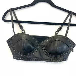 Vintage First Studded Leather Bra Bralette Crop Top Small S Black Grunge Emo Y2K - Picture 1 of 14