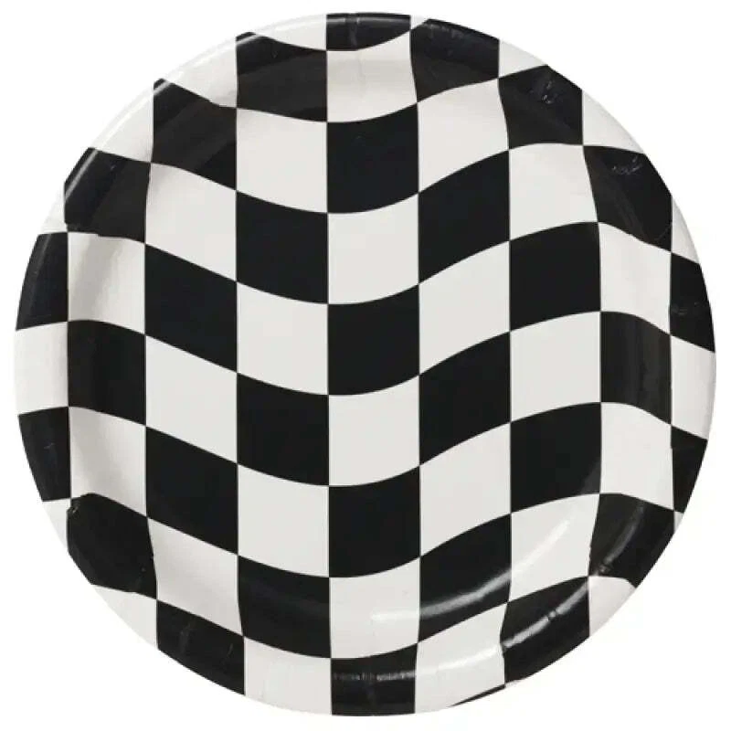 Black & White Check Paper Lunch Plates 18cm 8pk Birthday Tableware Decorations - Image 1 of 1