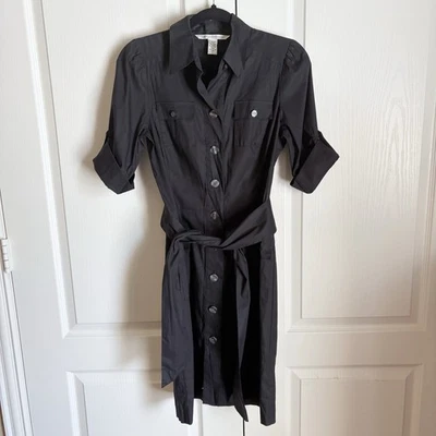 DVF черный пуговицах резинке рубашка платье хлопок подпоясанный размер 6 - Изображение 1 из 4