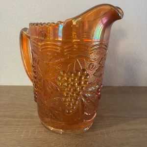 Vintage Imperial Marigold Carnival Glass Pitcher Grapes and Cable Pattern - Picture 1 of 3
