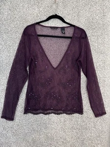 Top donna New York & company Fairy Grunge maglia floreale taglia M viola trasparente gotico - Foto 1 di 7
