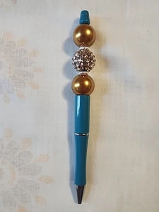 Bead Pen Teal Pen Gold, Bling Beads - Picture 1 of 4