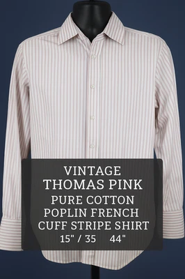 Vintage Thomas Pink Men’s Pure Cotton Poplin French Cuff Stripe Shirt 15 35 44" - Image 1 of 4