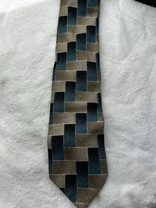 🇺🇲 Cravatta in seta Bachrach Made in Italy 58x3 5/8 marrone.  Scatole quadrate verde acqua - Foto 1 di 3