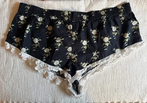 Anthropologie Eyelet Micro Shorts XL schwarz Blumen Pyjama Schlaf Lounge Hose - Bild 1 von 7