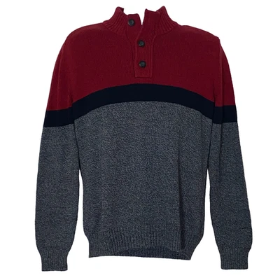 Suéter masculino American Eagle M vermelho preto cinza malha top mistura de lã 1/4 botão para cima - Imagem 1 de 4