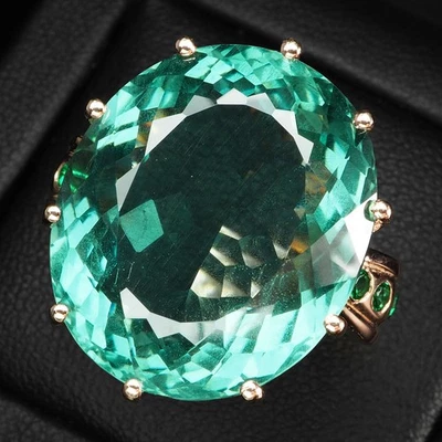 Magníficos anillos de oro rosa de plata de ley 925 de 26,25 quilates de turmalina verde azulado Foto 1 de 4