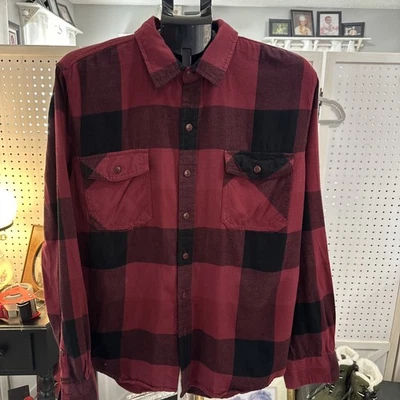 Camisa Arizona Negra/Borgoña Franela a Cuadros Botón Frontal Algodón Usada en Excelente Condición Para Hombre Talla L Foto 1 de 3