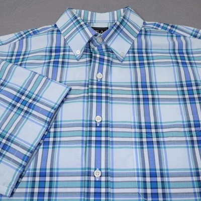 Jos A Bank Shirt Mens Large Blue Plaid Traveler Short Sleeve Button Down Casual - Image 1 of 4