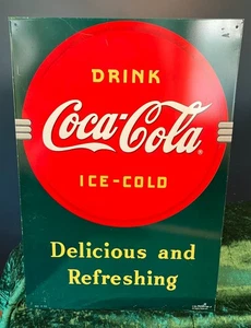 Drink Coca-Cola Ice-Cold Delicious and Refreshing, Vintage Metal Sign 1989 - Picture 1 of 15