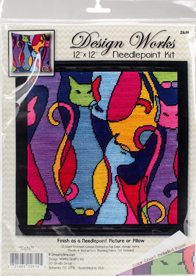 Design Works Needlepoint Kit 12"X12"-Colorful Cat-Stitched In Yarn - Image 1 of 1